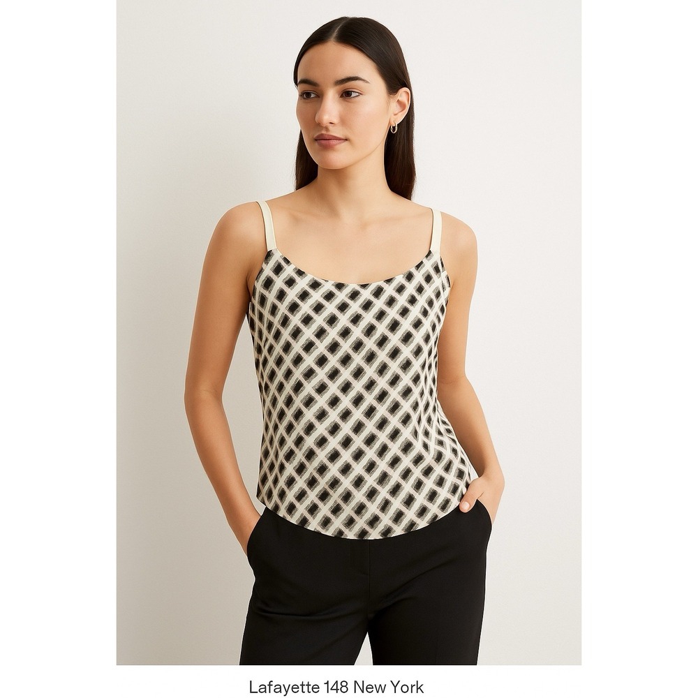 Lafayette 148 Silk Tank Top Womens 8 Lined Checkered Quiet Luxury Office Chic